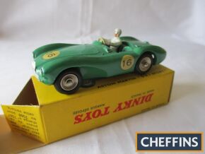 French Dinky 506 Aston Martin DB3 Sport, green, white driver, spun hubs, near mint, box fine