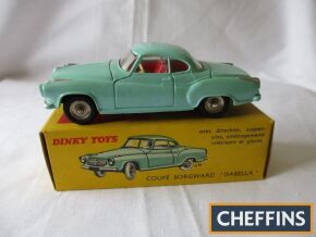 French Dinky 549 Coupe Borgward Isabella, turquoise, spun hubs, near mint, box fine