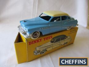 French Dinky 24V Buick Roadmaster, blue and cream, spun hubs (marked), otherwise fine, box fair