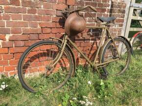 1940s Home Guard Army Bicycle with period WW2 helmet and front black-out lamp