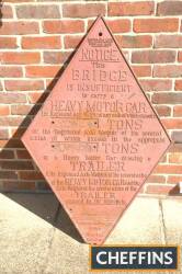 Lancashire and Yorkshire railway cast iron diamond shape bridge warning sign 47ins x 30ins