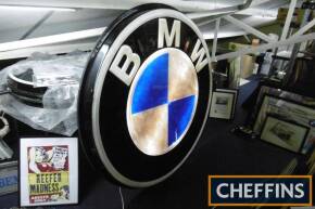 BMW, an original 1960's dealers forecourt illuminated sign of plastic construction, ex Cologne garage and used at Goodwood Revival outside the March Motorworks 57ins diameter