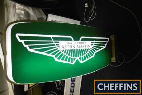 David Brown Aston Martin, a wall mounting double sided illuminated sign of plastic construction by Bri-Lite Sign Ltd, 42x19ins, fine condition