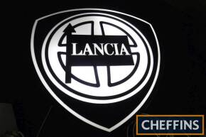 Lancia, an original illuminating dealers showroom sign of shield form, Perspex and aluminium construction, 37x37ins