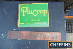 Plucrop double sided enamel sign together with plated tin Farmer & Stockbreeder `Shut This Gate` sign (2)