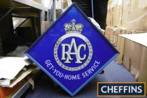 RAC Get You Home Service, hanging double sided illuminated sign of diamond form (re-glazed) 29x29ins