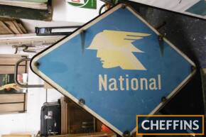 National Benzole, a diamond form wall mounting sign with printed tin signs to either face 42x32ins