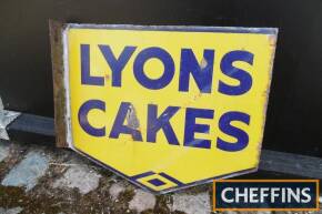 Lyons Cakes, a pennant form enamel sign, double sided with flange18x16ins