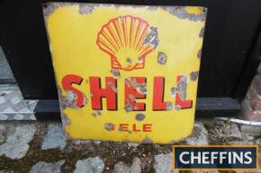 Shell Oele, an enamel sign of cushion form 20x20ins