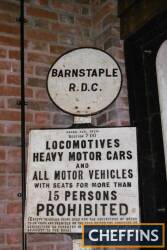 Barnstaple RDC, a large road vehicle prohibited cast iron sign 12ft approx.