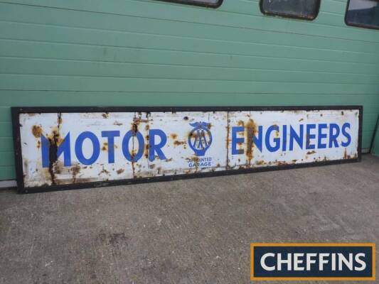 Motor Engineers AA Appointed Garage, a large enamel sign mounted in a wooden frame, some losses, 12ft x 2ft 3ins