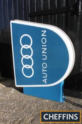 Auto Union, a 1960s dealers forecourt double sided illuminated sign, an extremely rare Perspex sign with steel mounted box, 33x43ins