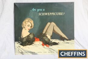 Schweppes tin sign 13 1/2x11 1/2ins Reads - `Are You a Schweppicure?`