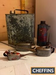 Fina oil tin, 2gallon fuel can and oiling cans