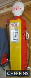 1950s Avery Hardoll Shell petrol pump, restored, in the original Shell colours, internals removed, illuminated dials and globe