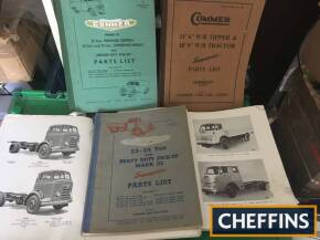 Large box of 1950s-60s Commer lorry workshop manuals and parts catalogues