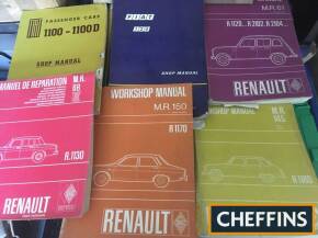 Renault/Fiat workshop manuals (7) and Rover 2000/1965, Skoda 1985, Austin 1969 parts lists, Civic/Jaguar/Marina