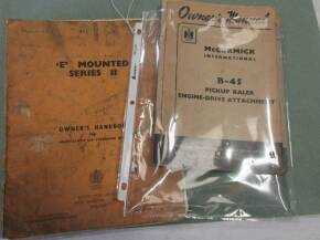 Qty of IHC McCormick manuals to inc; B-45 baler, B21U and B23 mowers, etc t/w Howard manuals to inc; Rotaspreader, slurry auger etc