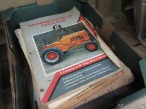 A repair and operators manual for Minneapolis-Moline Z tractor implements and power lift t/w qty of Minneapolis-Moline tractor books to inc; Model Z instruction and repair parts books and operators manual, 1910-1959 data book etc