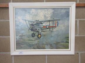 Large oil on canvas, WW1 biplane and steam train (2)