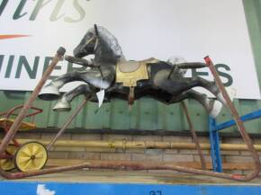 Large tin black horse, Mobo style on frame with springs