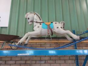 Large grey rocking horse Triang or Mobo style with sadle and bridle, stated to be in good condition