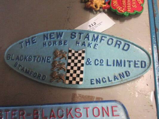 Blackstone new Stamford horse rake cast iron name plate