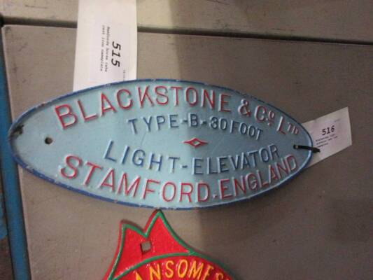 Blackstone light elevator cast iron nameplate