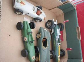 Circa 1960s racing car models of composite construction, friction drive etc