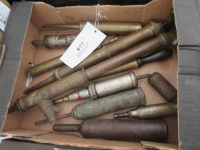Qty brass and other metal grease guns, sprayers etc (10)