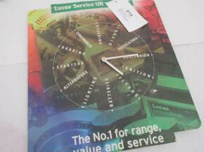 Lucas Service UK, a service centre cardboard advertising wall clock (battery)