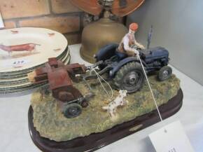 Model of Fordson Major tractor and baler mounted on a plinth (Julian Collection)