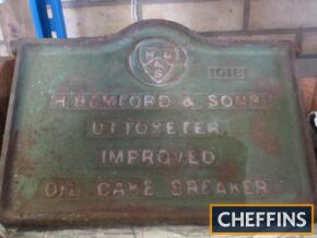 Cast H Bamford & Sons Oil Cake Breaker makers plate, original