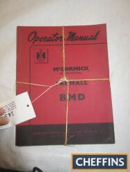 IH operators manual for Farmall BMD tractor together with an IH operators manual for B-64 combine