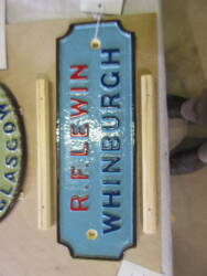 R F Lewin Whinburgh - a cast name plate