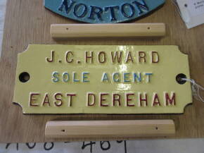 J C Howard, Sole Agent, East Dereham, a cast name plate