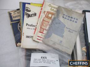 Thames trader manual, Ford D series and D1000 trucks, together with Austin 12, Morris 8, Morris Minor manuals, Leyland workshop manual, WLW retriever