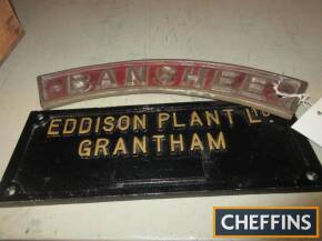 Steam engine brass name plate `Banshee` and Edison Plant Ltd, Grantham plate