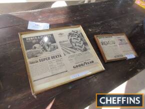 A set of framed adverts 1963 Fordson Dexta, Goodyear tractor tyres, 1963 David Brown tractors and comfort tractor cabs