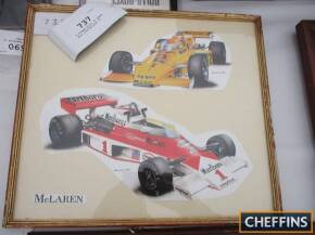 A framed print of James Hunt 1976 McLaren F1