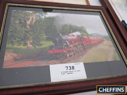 A framed print of rail loco `Leander`